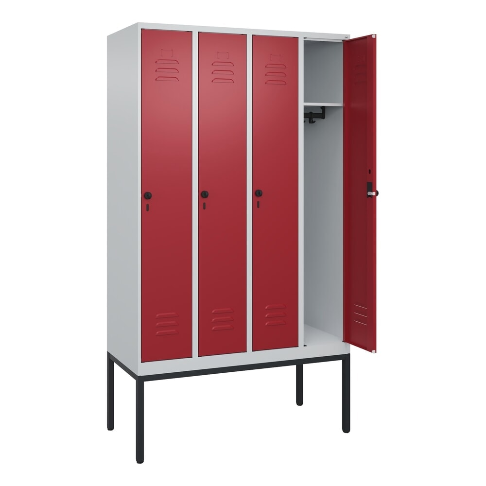 Illustration du produit: C+P Spind Classic PLUS, Gestell, 4 Abteile, HxBxT 2.120 x 1.200 x 500 mm, lichtgrau, rubinrot, für Vorhängeschloss, ohne Mitteltrennwand