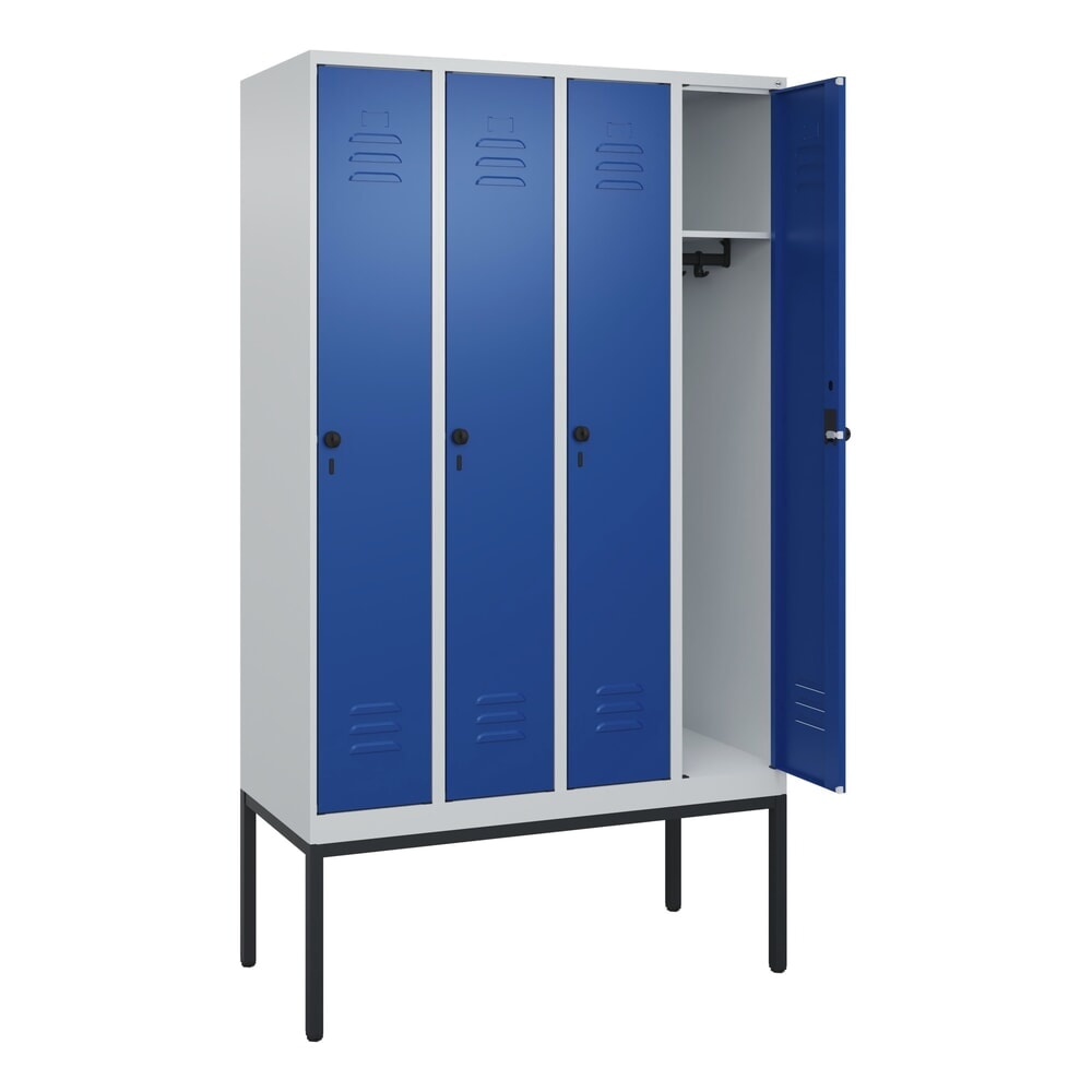 Illustration du produit: C+P Spind Classic PLUS, Gestell, 4 Abteile, HxBxT 2.120 x 1.200 x 500 mm, lichtgrau, enzianblau, für Vorhängeschloss, ohne Mitteltrennwand