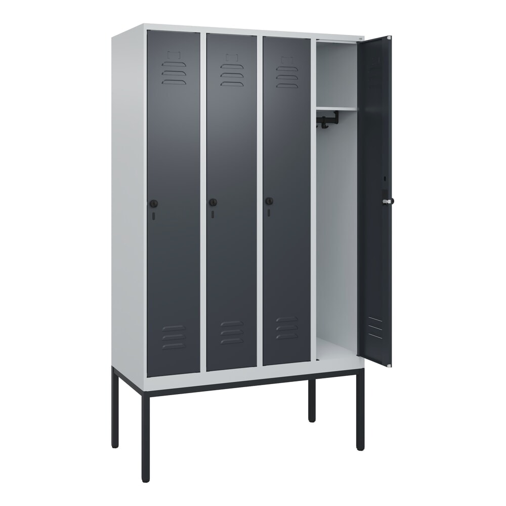 Produktabbildung Nr. 1: C+P Spind Classic PLUS, Gestell, 4 Abteile, HxBxT 2.120 x 1.200 x 500 mm, lichtgrau, anthrazitgrau, für Vorhängeschloss, ohne Mitteltrennwand