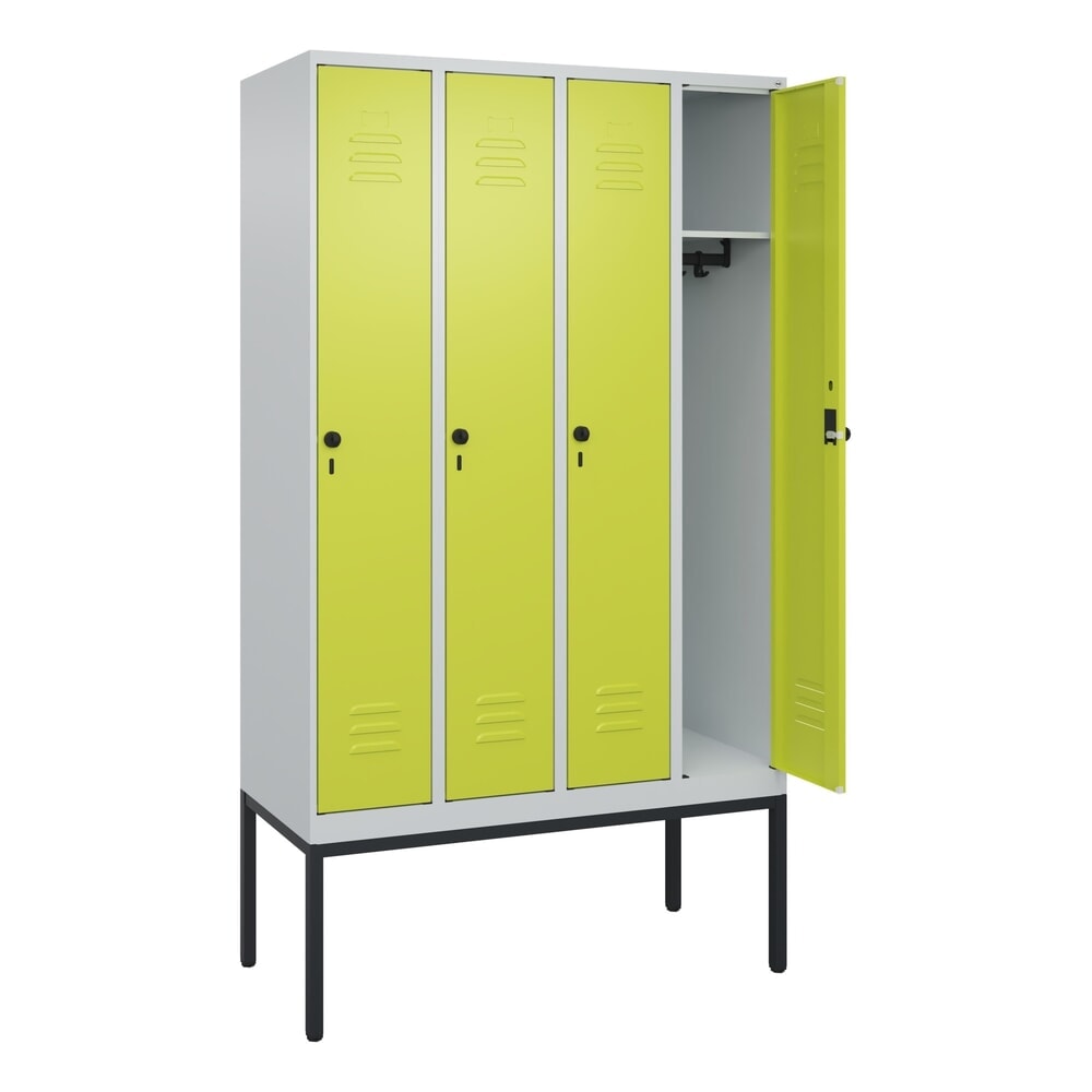 Illustration du produit: C+P Spind Classic PLUS, Gestell, 4 Abteile, HxBxT 2.120 x 1.200 x 500 mm, lichtgrau, clowngrün, für Vorhängeschloss, ohne Mitteltrennwand