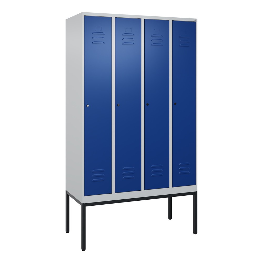 Illustration du produit: C+P Spind Classic PLUS, Gestell, 4 Abteile, HxBxT 2.120 x 1.200 x 500 mm, lichtgrau, enzianblau, Zylinderschloss, mit Mitteltrennwand