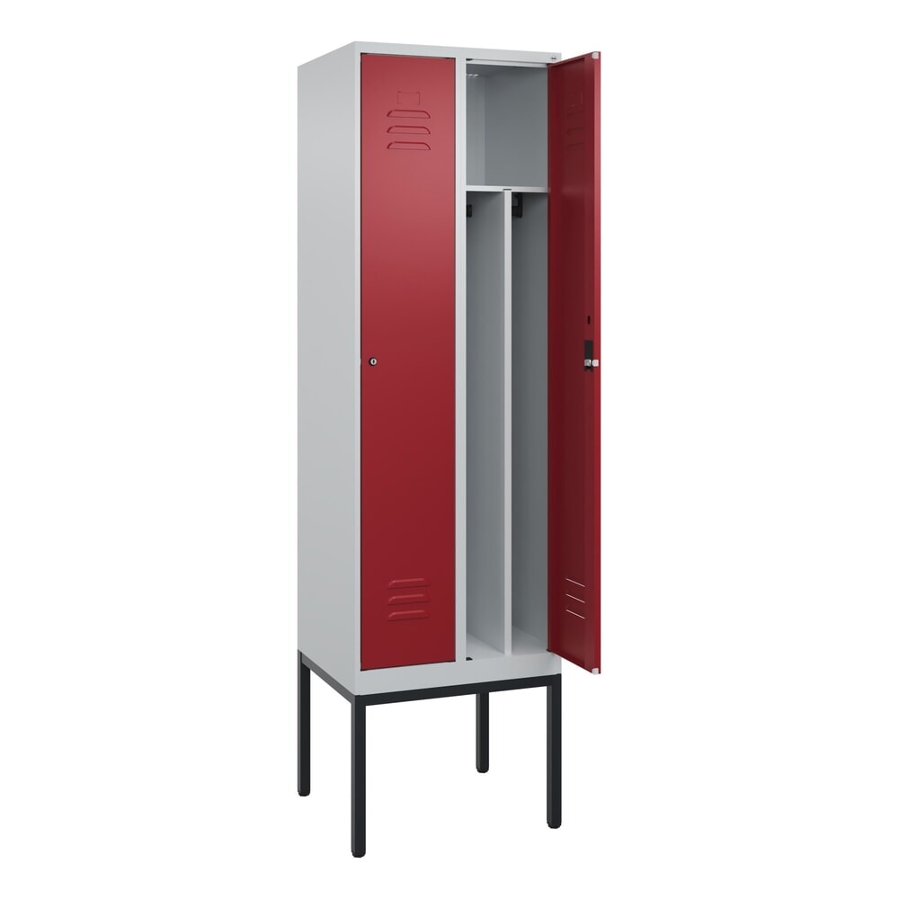 Illustration du produit: C+P Spind Classic PLUS, Gestell, 2 Abteile, HxBxT 2.120 x 600 x 500 mm, lichtgrau, rubinrot, Zylinderschloss, mit Mitteltrennwand
