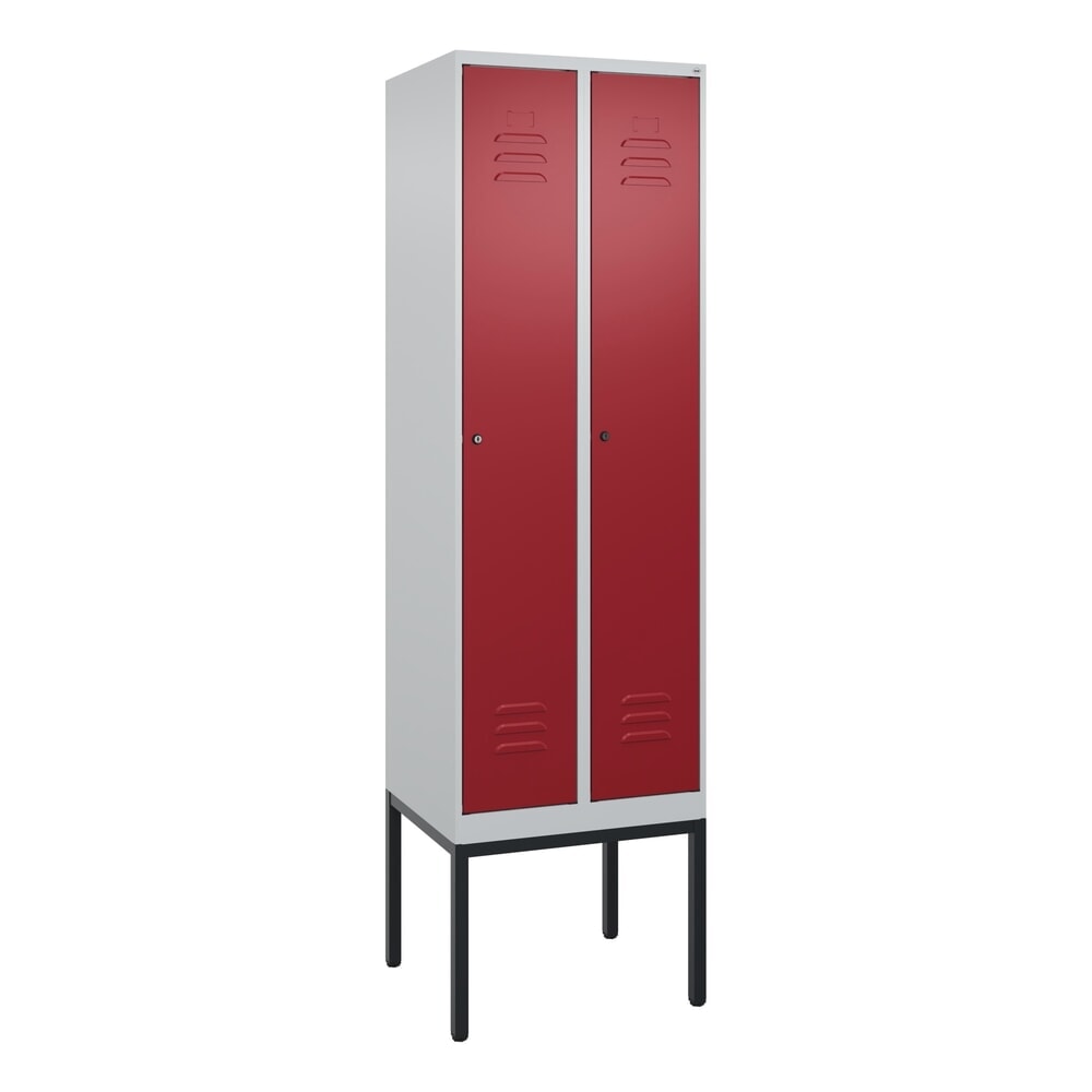 N° de l'image du produit 9 : C+P Spind Classic PLUS, Gestell, 2 Abteile, HxBxT 2.120 x 600 x 500 mm, lichtgrau, rubinrot, Zylinderschloss, mit Mitteltrennwand