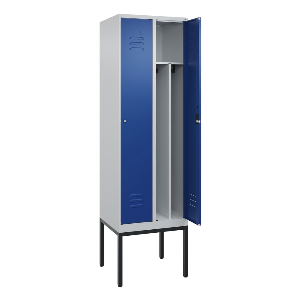 Illustration du produit: C+P Spind Classic PLUS, Gestell, 2 Abteile, HxBxT 2.120 x 600 x 500 mm, lichtgrau, enzianblau, Zylinderschloss, mit Mitteltrennwand