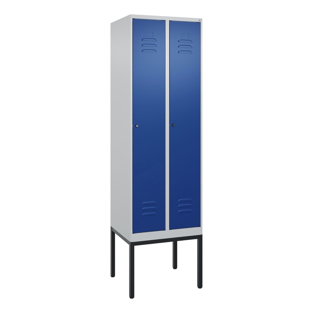 N° de l'image du produit 9 : C+P Spind Classic PLUS, Gestell, 2 Abteile, HxBxT 2.120 x 600 x 500 mm, lichtgrau, enzianblau, Zylinderschloss, mit Mitteltrennwand