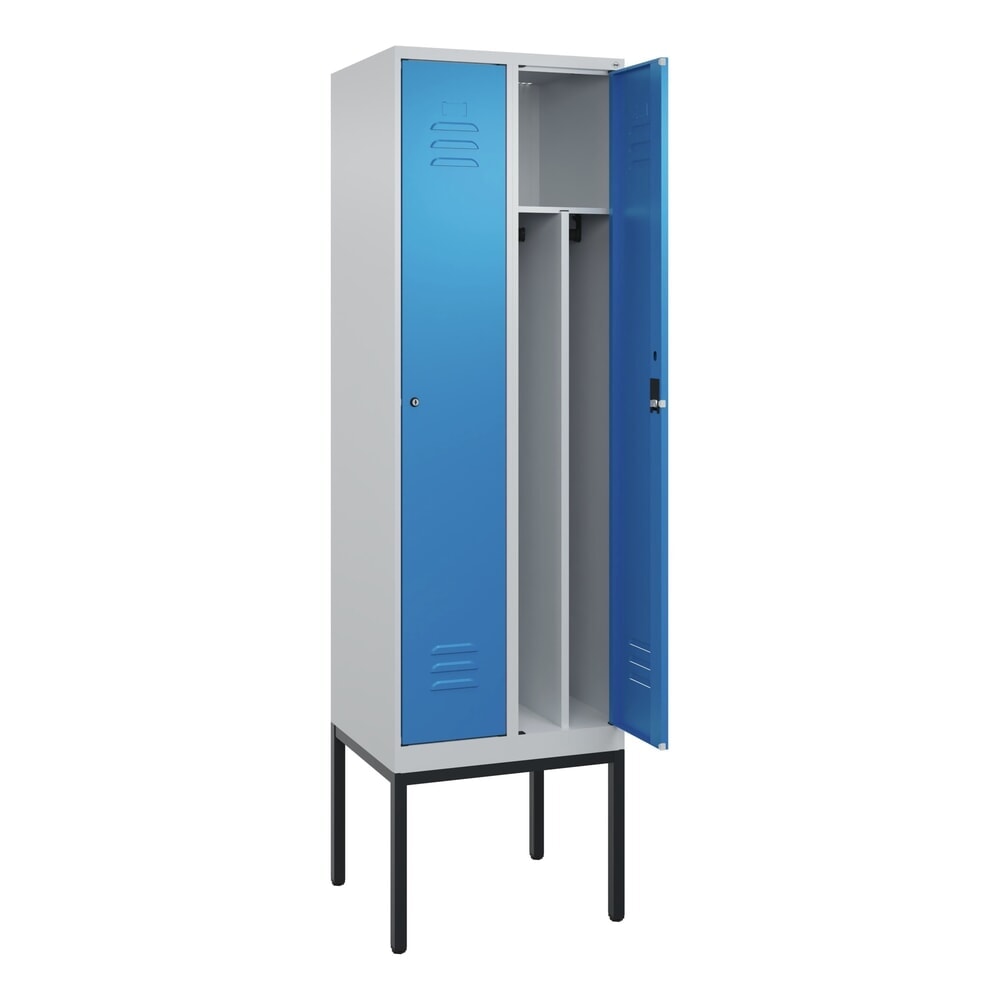 Illustration du produit: C+P Spind Classic PLUS, Gestell, 2 Abteile, HxBxT 2.120 x 600 x 500 mm, lichtgrau, lichtblau, Zylinderschloss, mit Mitteltrennwand