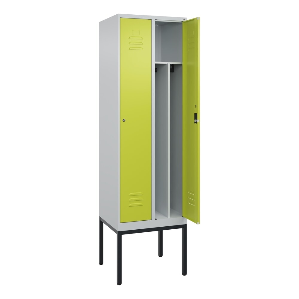 Illustration du produit: C+P Spind Classic PLUS, Gestell, 2 Abteile, HxBxT 2.120 x 600 x 500 mm, lichtgrau, clowngrün, Zylinderschloss, mit Mitteltrennwand