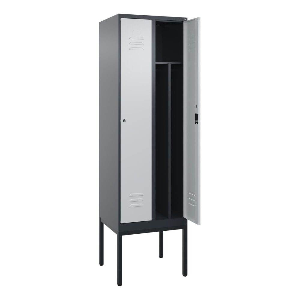 N° de l'image du produit 1 : C+P Spind Classic PLUS, Gestell, 2 Abteile, HxBxT 2.120 x 600 x 500 mm, anthrazitgrau, lichtgrau, Zylinderschloss, mit Mitteltrennwand