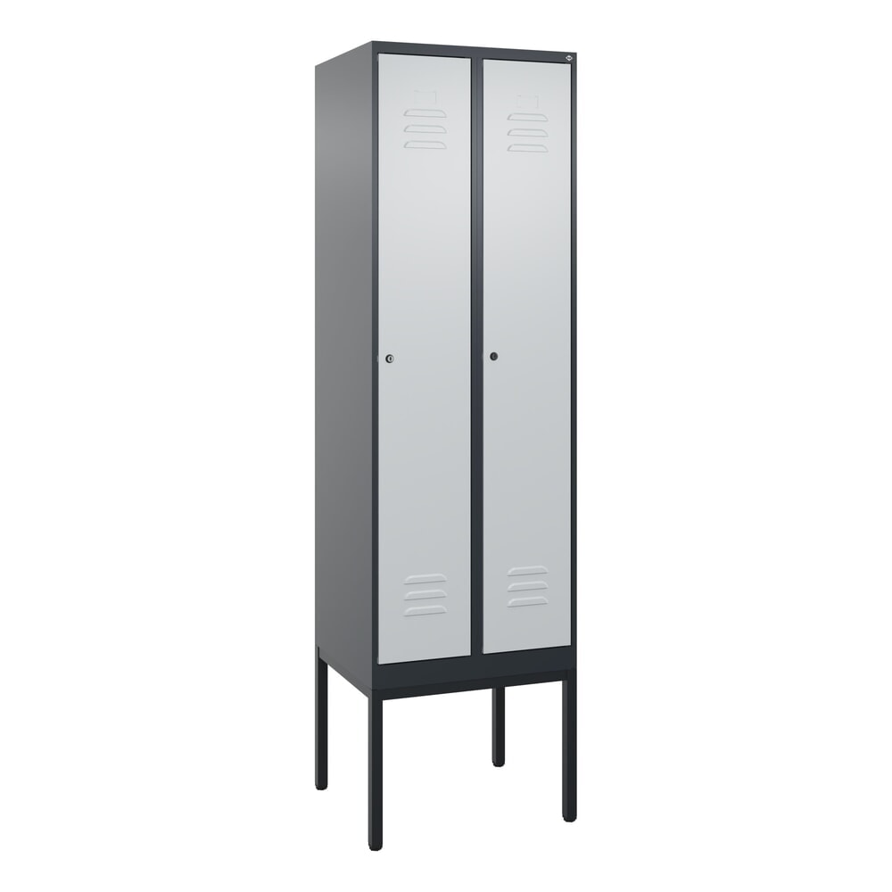 N° de l'image du produit 9 : C+P Spind Classic PLUS, Gestell, 2 Abteile, HxBxT 2.120 x 600 x 500 mm, anthrazitgrau, lichtgrau, Zylinderschloss, mit Mitteltrennwand