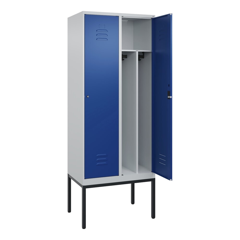 Produktabbildung: C+P Spind Classic PLUS, Gestell, 2 Abteile, HxBxT 2.120 x 800 x 500 mm, lichtgrau, enzianblau, Zylinderschloss, mit Mitteltrennwand