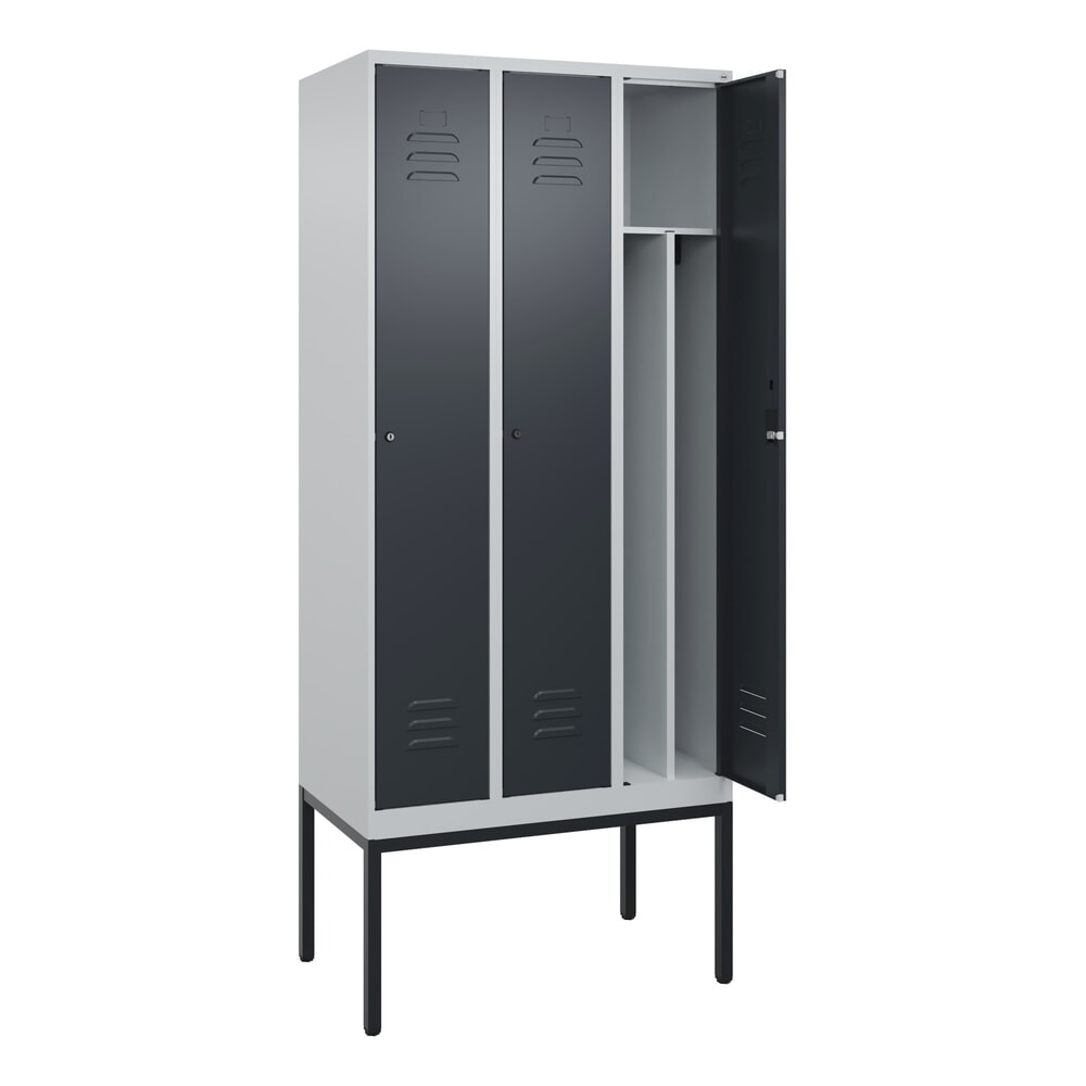 Illustration du produit: C+P Spind Classic PLUS, Gestell, 3 Abteile, HxBxT 2.120 x 900 x 500 mm, lichtgrau, anthrazitgrau, Zylinderschloss, mit Mitteltrennwand