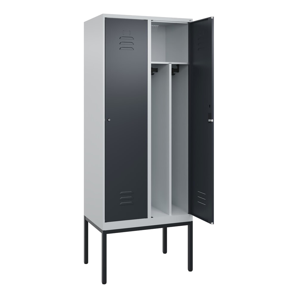 Produktabbildung Nr. 1: C+P Spind Classic PLUS, Gestell, 2 Abteile, HxBxT 2.120 x 800 x 500 mm, lichtgrau, anthrazitgrau, Zylinderschloss, mit Mitteltrennwand