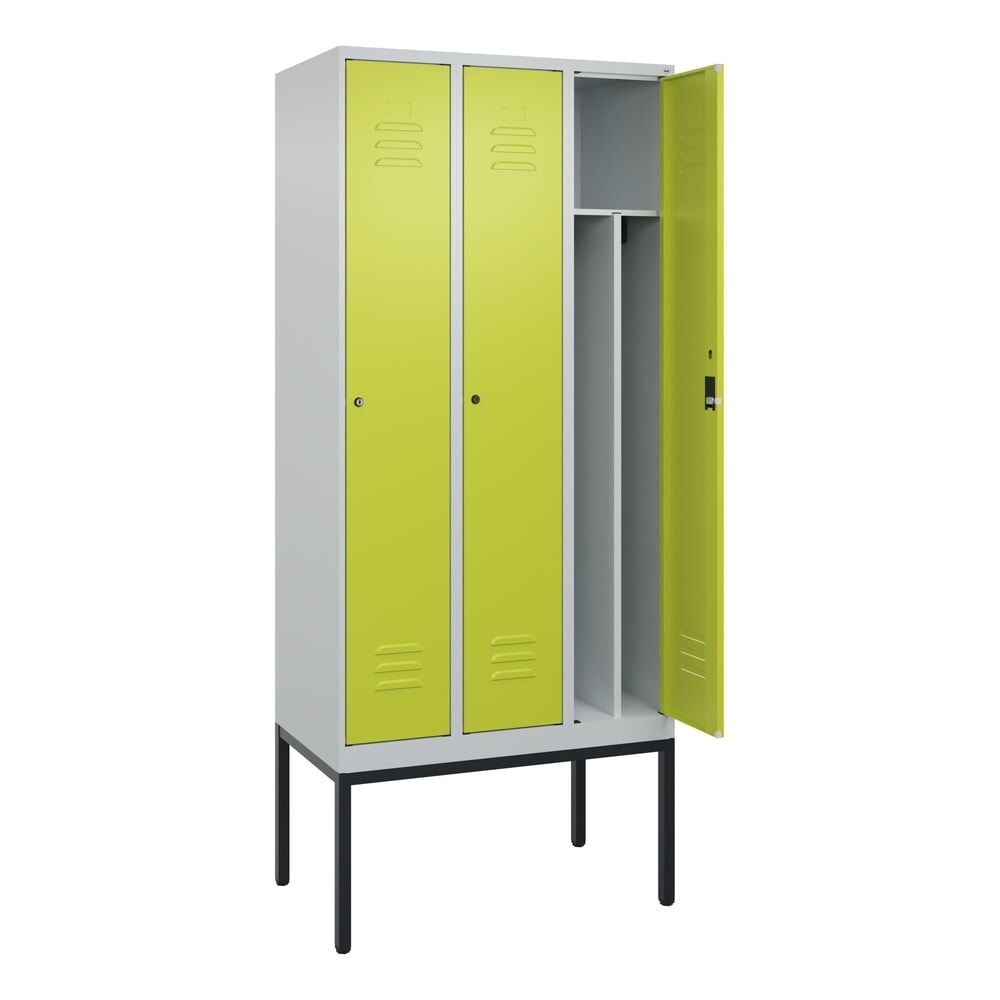 Illustration du produit: C+P Spind Classic PLUS, Gestell, 3 Abteile, HxBxT 2.120 x 900 x 500 mm, lichtgrau, clowngrün, Zylinderschloss, mit Mitteltrennwand
