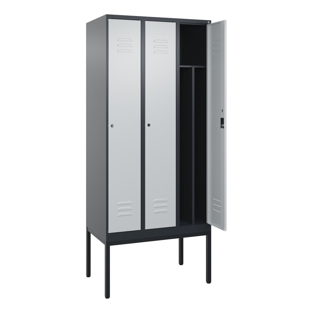 Illustration du produit: C+P Spind Classic PLUS, Gestell, 3 Abteile, HxBxT 2.120 x 900 x 500 mm, anthrazitgrau, lichtgrau, Zylinderschloss, mit Mitteltrennwand