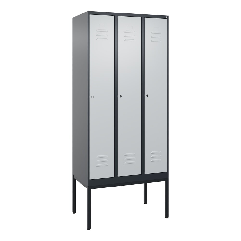N° de l'image du produit 9 : C+P Spind Classic PLUS, Gestell, 3 Abteile, HxBxT 2.120 x 900 x 500 mm, anthrazitgrau, lichtgrau, Zylinderschloss, mit Mitteltrennwand