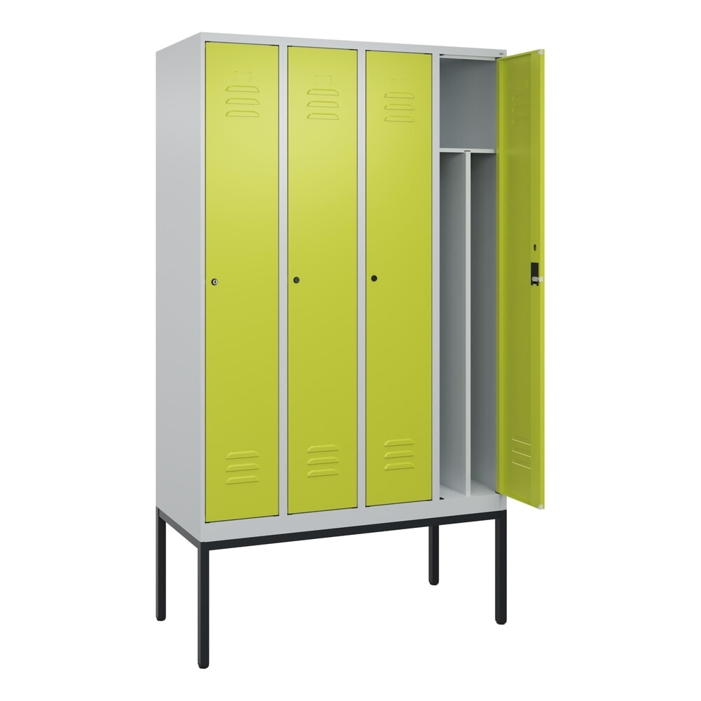 Illustration du produit: C+P Spind Classic PLUS, Gestell, 4 Abteile, HxBxT 2.120 x 1.200 x 500 mm, lichtgrau, clowngrün, Zylinderschloss, mit Mitteltrennwand