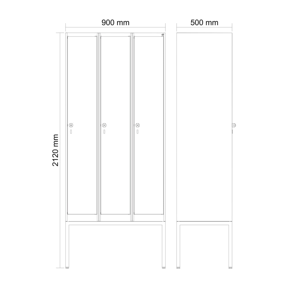 N° de l'image du produit 8 : C+P Spind Classic PLUS, Gestell, 3 Abteile, HxBxT 2.120 x 900 x 500 mm, lichtgrau, lichtblau, für Vorhängeschloss, ohne Mitteltrennwand