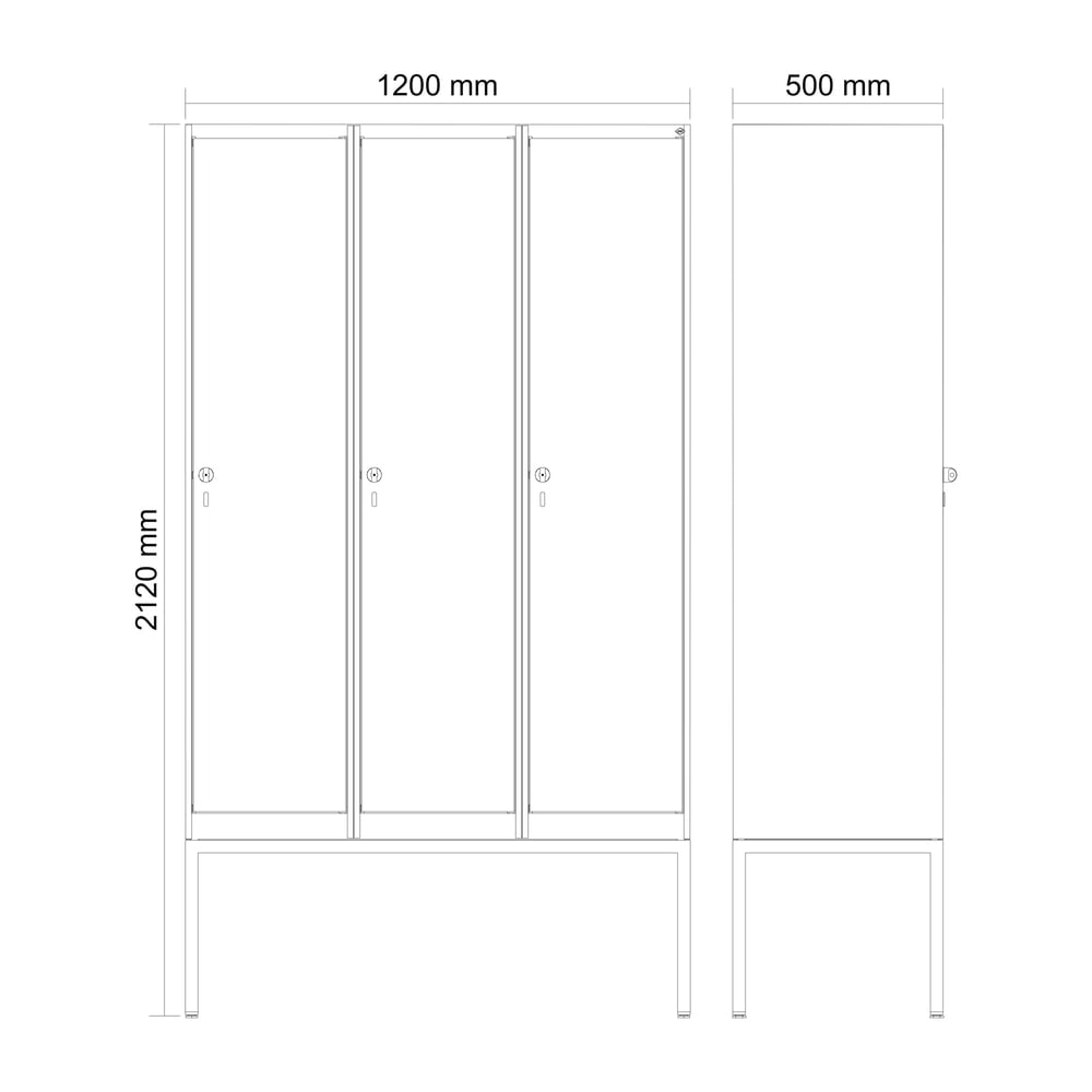N° de l'image du produit 8 : C+P Spind Classic PLUS, Gestell, 3 Abteile, HxBxT 2.120 x 1.200 x 500 mm, lichtgrau, lichtblau, für Vorhängeschloss, ohne Mitteltrennwand