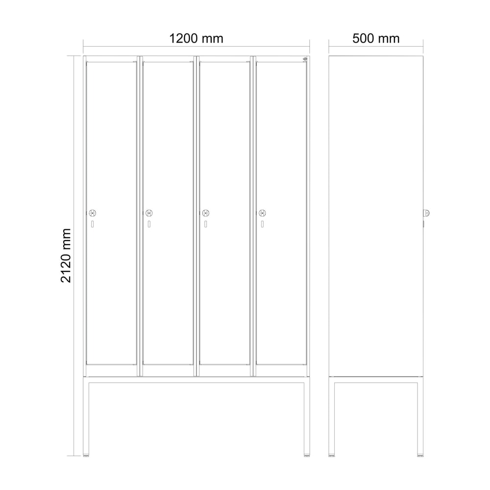 Produktabbildung Nr. 8: C+P Spind Classic PLUS, Gestell, 4 Abteile, HxBxT 2.120 x 1.200 x 500 mm, lichtgrau, anthrazitgrau, für Vorhängeschloss, ohne Mitteltrennwand