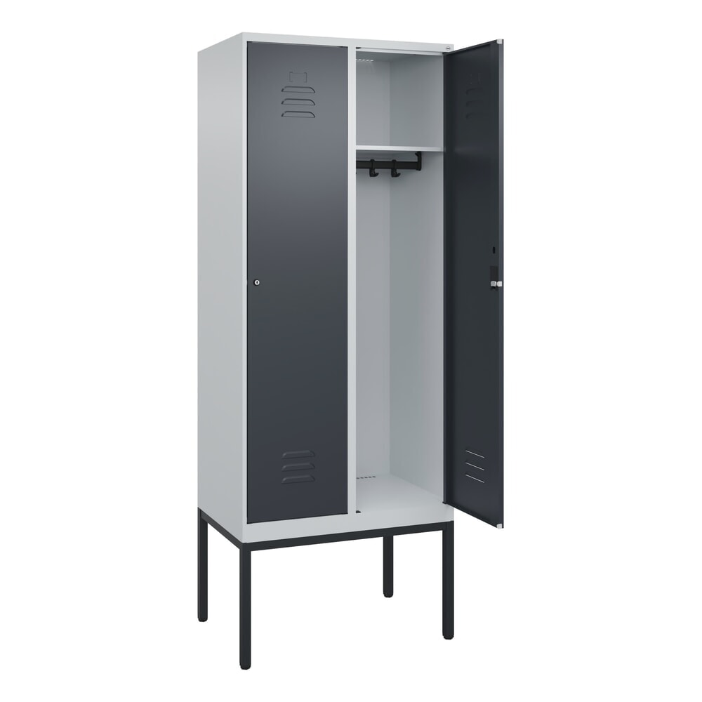 Illustration du produit: C+P Spind Classic PLUS, Gestell, 2 Abteile, HxBxT 2.120 x 800 x 500 mm, lichtgrau, anthrazitgrau, Zylinderschloss, ohne Mitteltrennwand