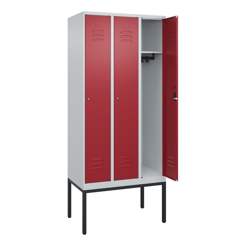 Produktabbildung: C+P Spind Classic PLUS, Gestell, 3 Abteile, HxBxT 2.120 x 900 x 500 mm, lichtgrau, rubinrot, Zylinderschloss, ohne Mitteltrennwand