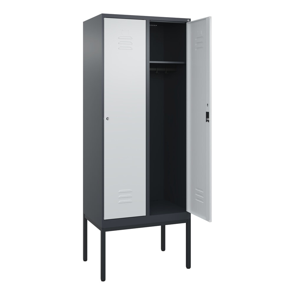 Produktabbildung: C+P Spind Classic PLUS, Gestell, 2 Abteile, HxBxT 2.120 x 800 x 500 mm, anthrazitgrau, lichtgrau, Zylinderschloss, ohne Mitteltrennwand