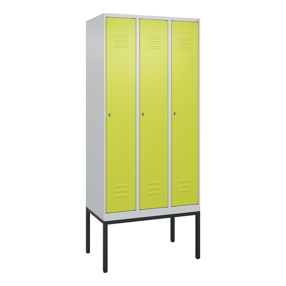 Produktabbildung Nr. 9: C+P Spind Classic PLUS, Gestell, 3 Abteile, HxBxT 2.120 x 900 x 500 mm, lichtgrau, clowngrün, Zylinderschloss, ohne Mitteltrennwand