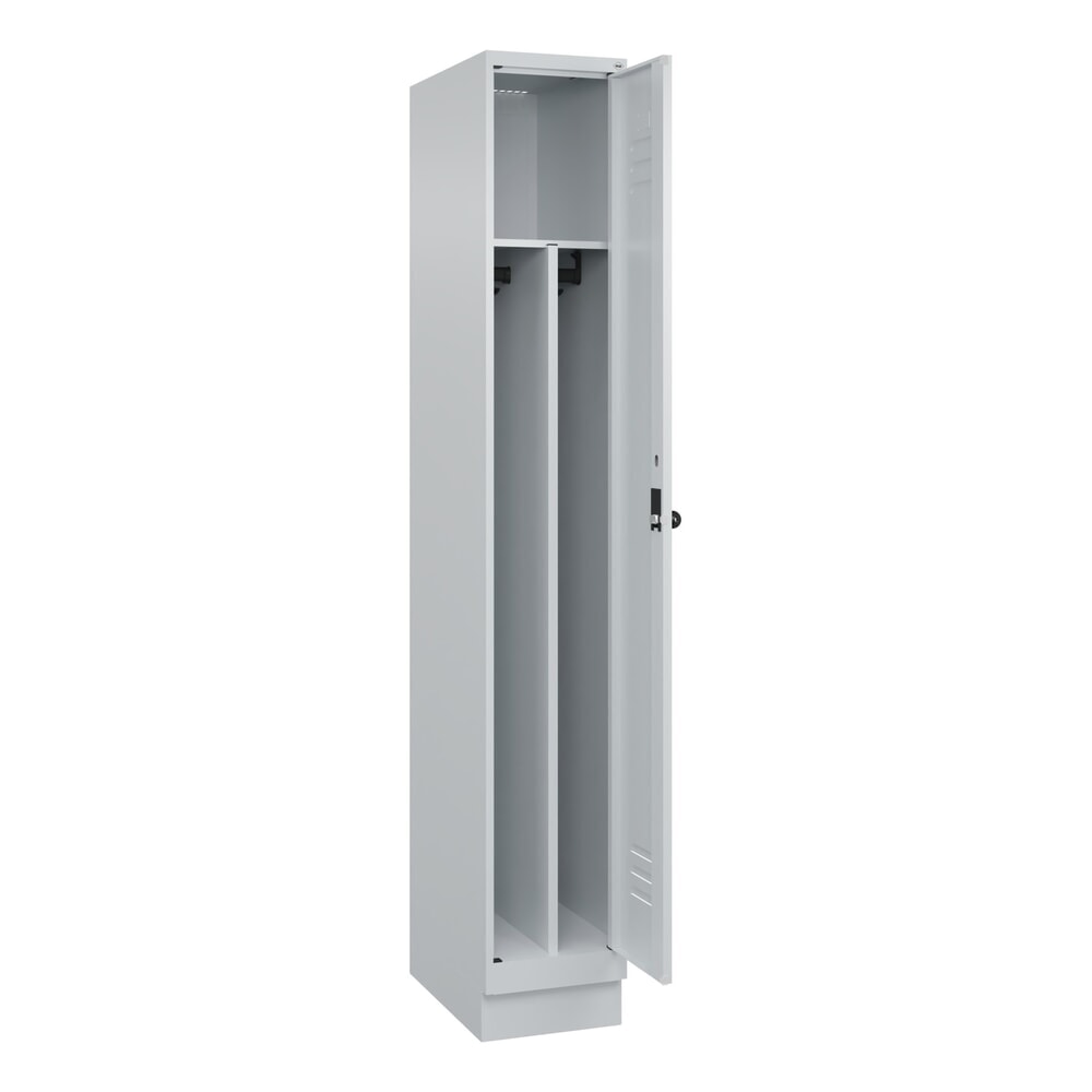 Illustration du produit: C+P Spind Classic PLUS, Sockel, 1 Abteil, HxBxT 1.950 x 300 x 500 mm, lichtgrau, lichtgrau, für Vorhängeschloss, mit Mitteltrennwand