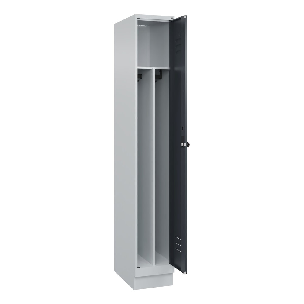 Illustration du produit: C+P Spind Classic PLUS, Sockel, 1 Abteil, HxBxT 1.950 x 300 x 500 mm, lichtgrau, anthrazitgrau, für Vorhängeschloss, mit Mitteltrennwand