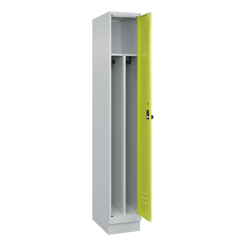 N° de l'image du produit 1 : C+P Spind Classic PLUS, Sockel, 1 Abteil, HxBxT 1.950 x 300 x 500 mm, lichtgrau, clowngrün, für Vorhängeschloss, mit Mitteltrennwand