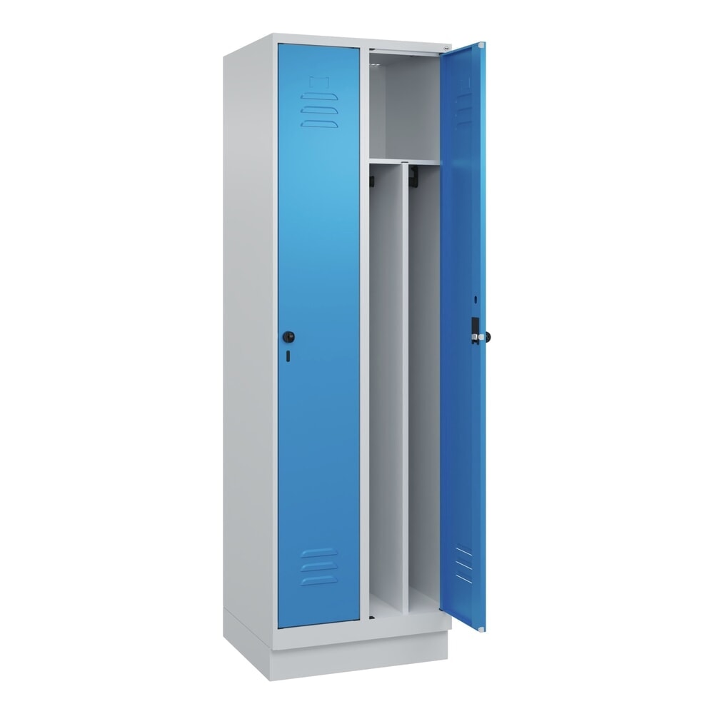 Illustration du produit: C+P Spind Classic PLUS, Sockel, 2 Abteile, HxBxT 1.950 x 600 x 500 mm, lichtgrau, lichtblau, für Vorhängeschloss, mit Mitteltrennwand