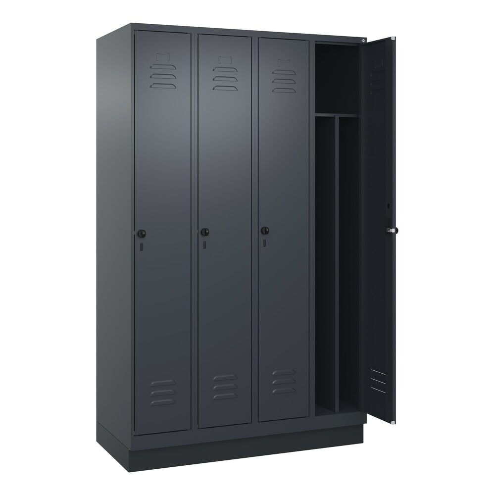 C+P Spind Classic PLUS, Sockel, 4 Abteile, HxBxT 1.950 x 1.200 x 500 mm, anthrazitgrau, anthrazitgrau, für Vorhängeschloss, mit Mitteltrennwand Produktabbildung: C+P Spind Classic PLUS, Sockel, 4 Abteile, HxBxT 1.950 x 1.200 x 500 mm, anthrazitgrau, anthrazitgrau, für Vorhängeschloss, mit Mitteltrennwand