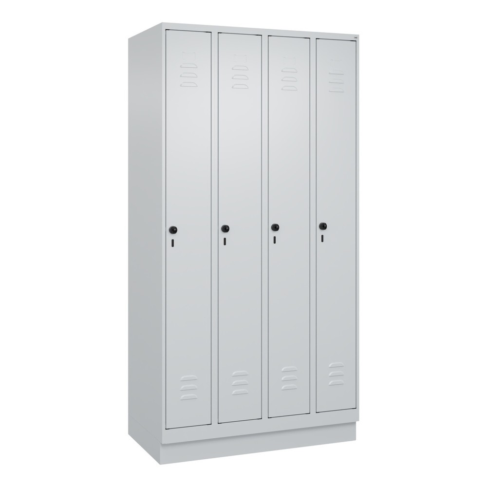 Produktabbildung: C+P Spind Classic PLUS, Sockel, 4 Abteile, HxBxT 1.950 x 1.000 x 500 mm, lichtgrau, lichtgrau, für Vorhängeschloss, ohne Mitteltrennwand