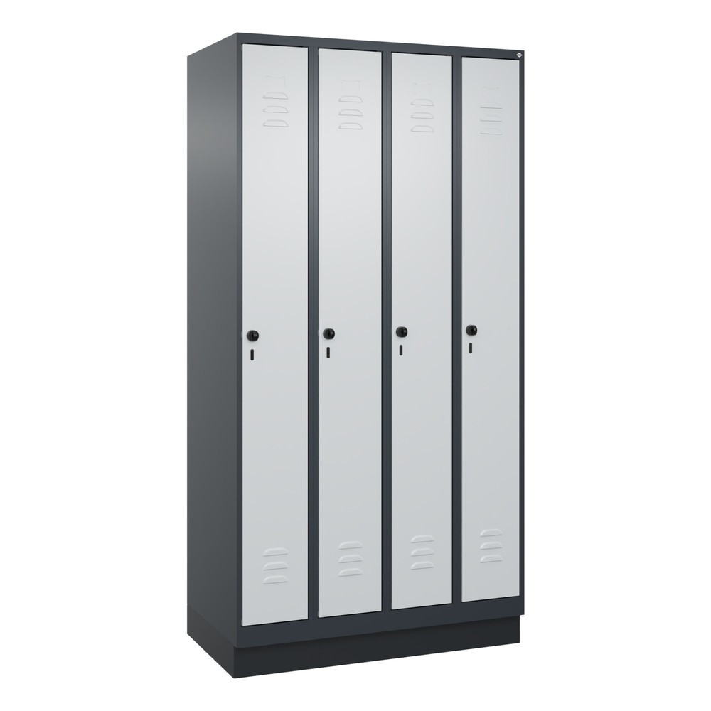 Produktabbildung: C+P Spind Classic PLUS, Sockel, 4 Abteile, HxBxT 1.950 x 1.000 x 500 mm, anthrazitgrau, lichtgrau, für Vorhängeschloss, ohne Mitteltrennwand