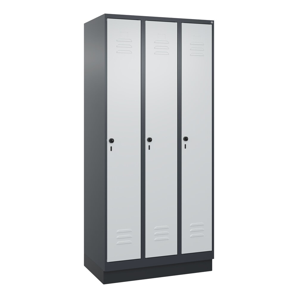 N° de l'image du produit 9 : C+P Spind Classic PLUS, Sockel, 3 Abteile, HxBxT 1.950 x 900 x 500 mm, anthrazitgrau, lichtgrau, für Vorhängeschloss, ohne Mitteltrennwand