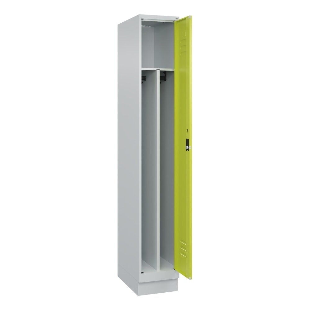 Illustration du produit: C+P Spind Classic PLUS, Sockel, 1 Abteil, HxBxT 1.950 x 300 x 500 mm, lichtgrau, clowngrün, Zylinderschloss, mit Mitteltrennwand