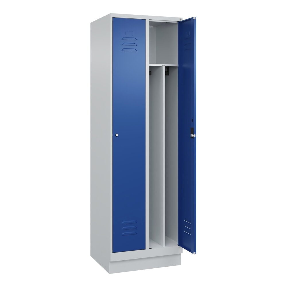 C+P Spind Classic PLUS, Sockel, 2 Abteile, HxBxT 1.950 x 600 x 500 mm, lichtgrau, enzianblau, Zylinderschloss, mit Mitteltrennwand Produktabbildung: C+P Spind Classic PLUS, Sockel, 2 Abteile, HxBxT 1.950 x 600 x 500 mm, lichtgrau, enzianblau, Zylinderschloss, mit Mitteltrennwand