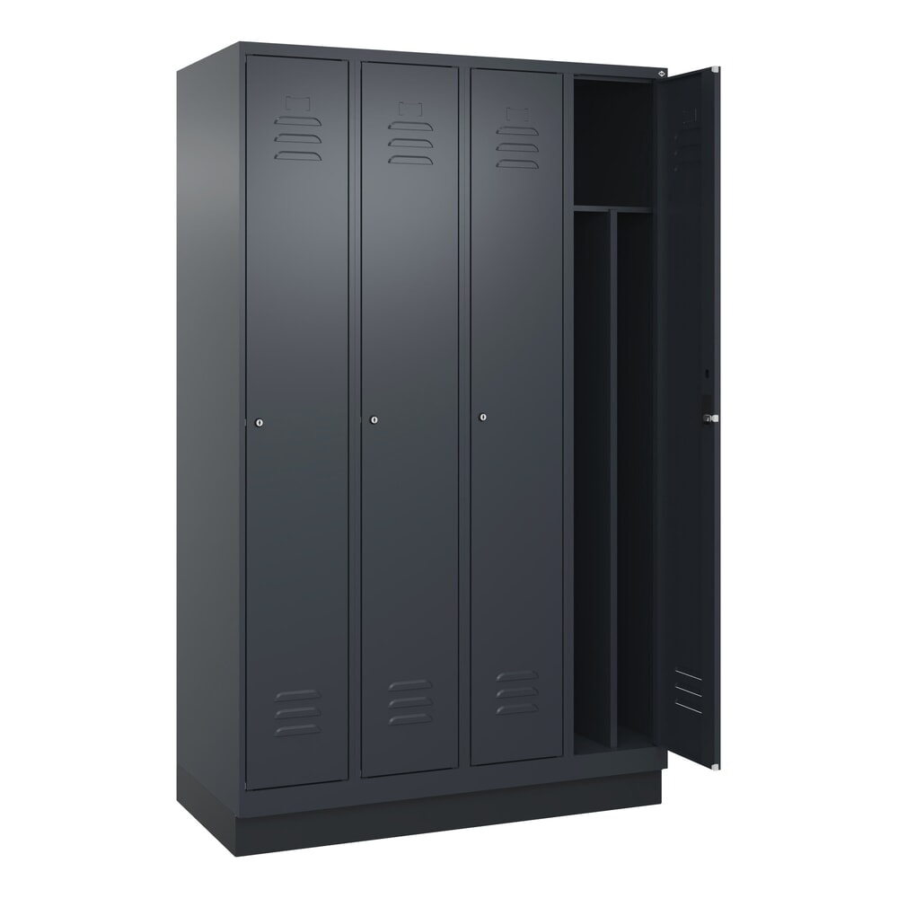 C+P Spind Classic PLUS, Sockel, 4 Abteile, HxBxT 1.950 x 1.200 x 500 mm, anthrazitgrau, anthrazitgrau, Zylinderschloss, mit Mitteltrennwand Produktabbildung: C+P Spind Classic PLUS, Sockel, 4 Abteile, HxBxT 1.950 x 1.200 x 500 mm, anthrazitgrau, anthrazitgrau, Zylinderschloss, mit Mitteltrennwand