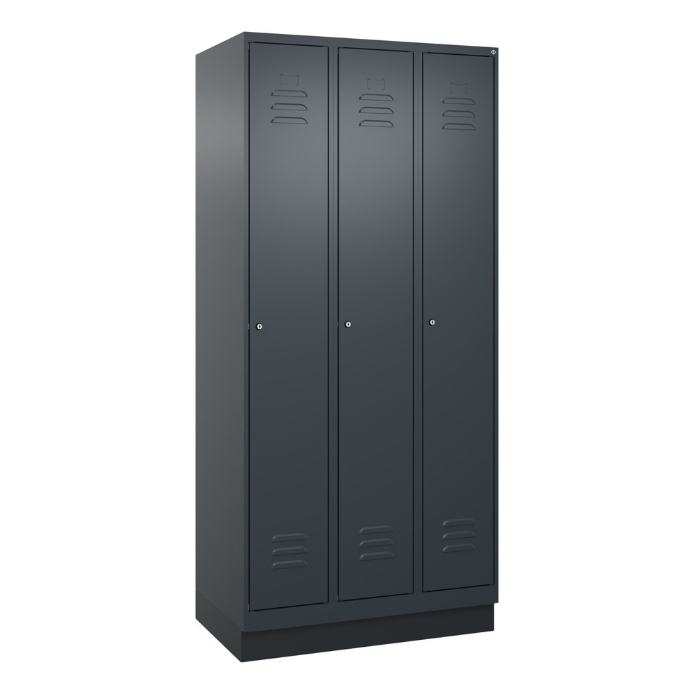 Illustration du produit: C+P Spind Classic PLUS, Sockel, 3 Abteile, HxBxT 1.950 x 900 x 500 mm, anthrazitgrau, anthrazitgrau, Zylinderschloss, ohne Mitteltrennwand