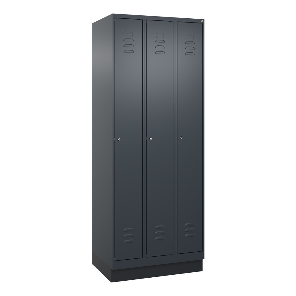 Produktabbildung: C+P Spind Classic PLUS, Sockel, 3 Abteile, HxBxT 1.950 x 750 x 500 mm, anthrazitgrau, anthrazitgrau, Zylinderschloss, ohne Mitteltrennwand