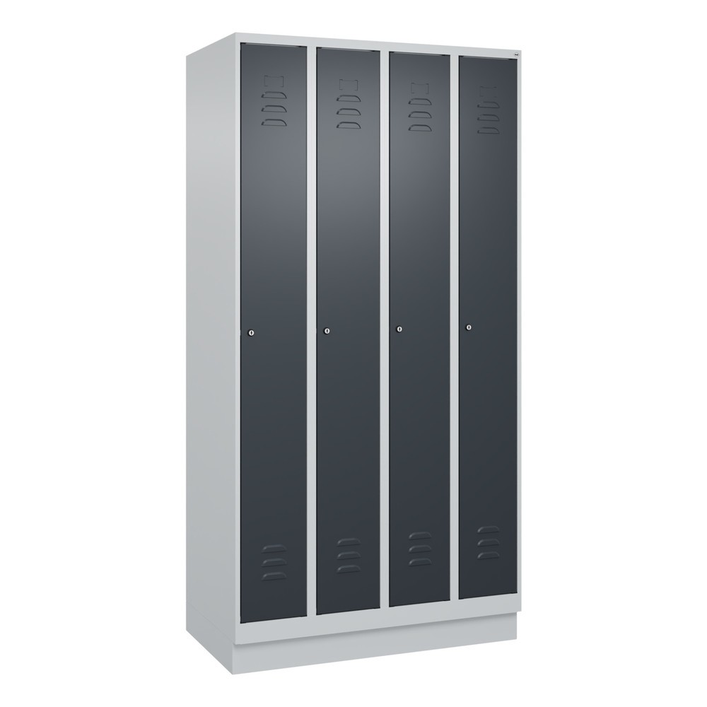 Produktabbildung: C+P Spind Classic PLUS, Sockel, 4 Abteile, HxBxT 1.950 x 1.000 x 500 mm, lichtgrau, anthrazitgrau, Zylinderschloss, ohne Mitteltrennwand