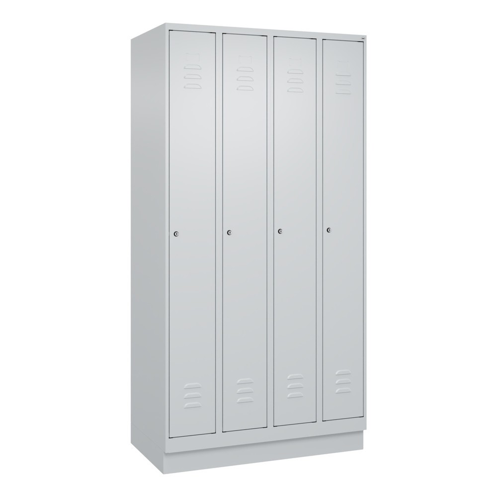 Produktabbildung: C+P Spind Classic PLUS, Sockel, 4 Abteile, HxBxT 1.950 x 1.000 x 500 mm, lichtgrau, lichtgrau, Zylinderschloss, ohne Mitteltrennwand