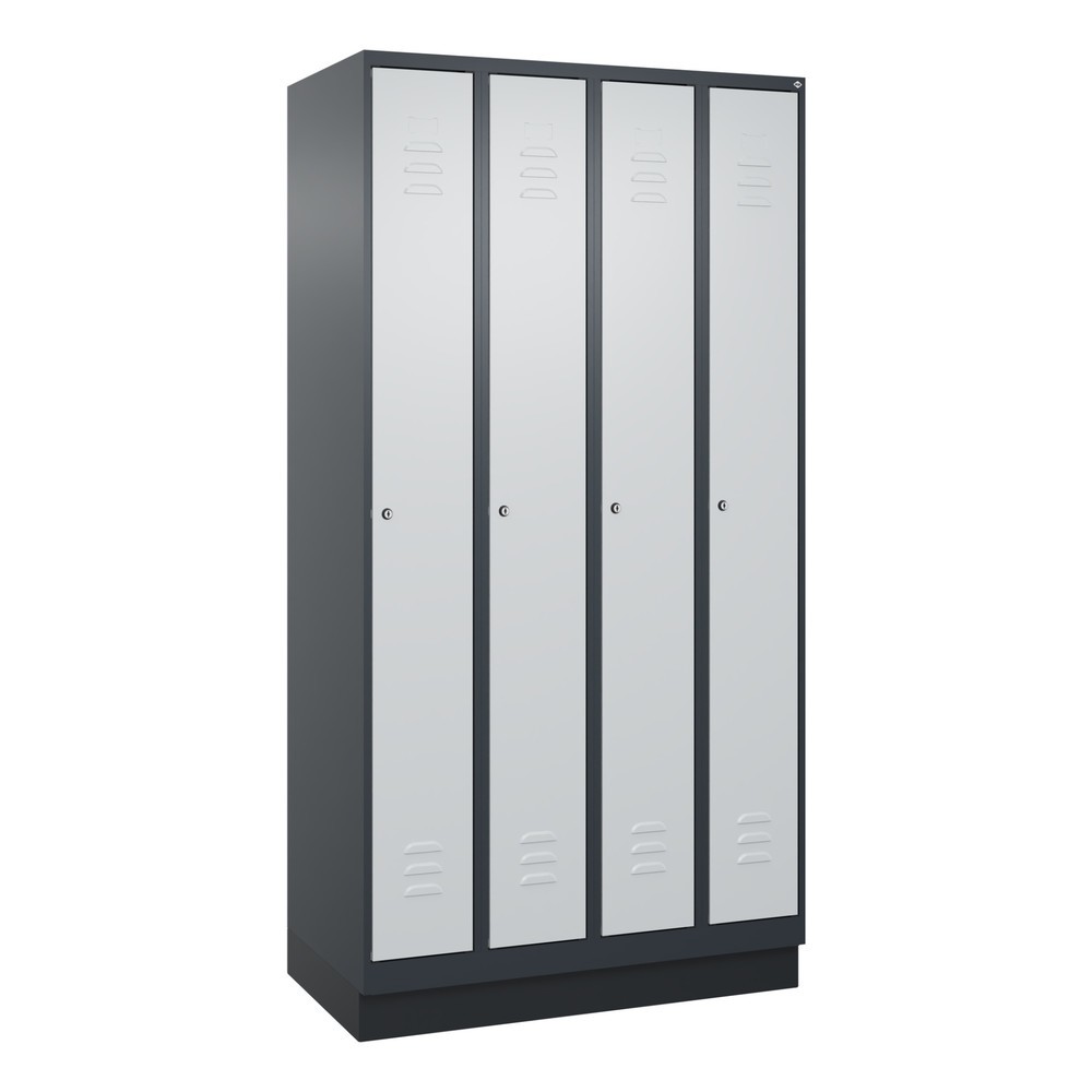 Produktabbildung: C+P Spind Classic PLUS, Sockel, 4 Abteile, HxBxT 1.950 x 1.000 x 500 mm, anthrazitgrau, lichtgrau, Zylinderschloss, ohne Mitteltrennwand