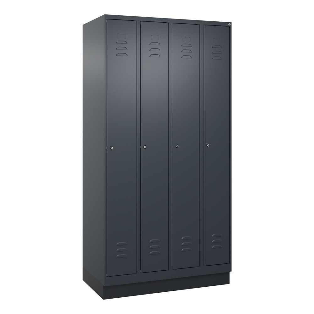 Produktabbildung: C+P Spind Classic PLUS, Sockel, 4 Abteile, HxBxT 1.950 x 1.000 x 500 mm, anthrazitgrau, anthrazitgrau, Zylinderschloss, ohne Mitteltrennwand