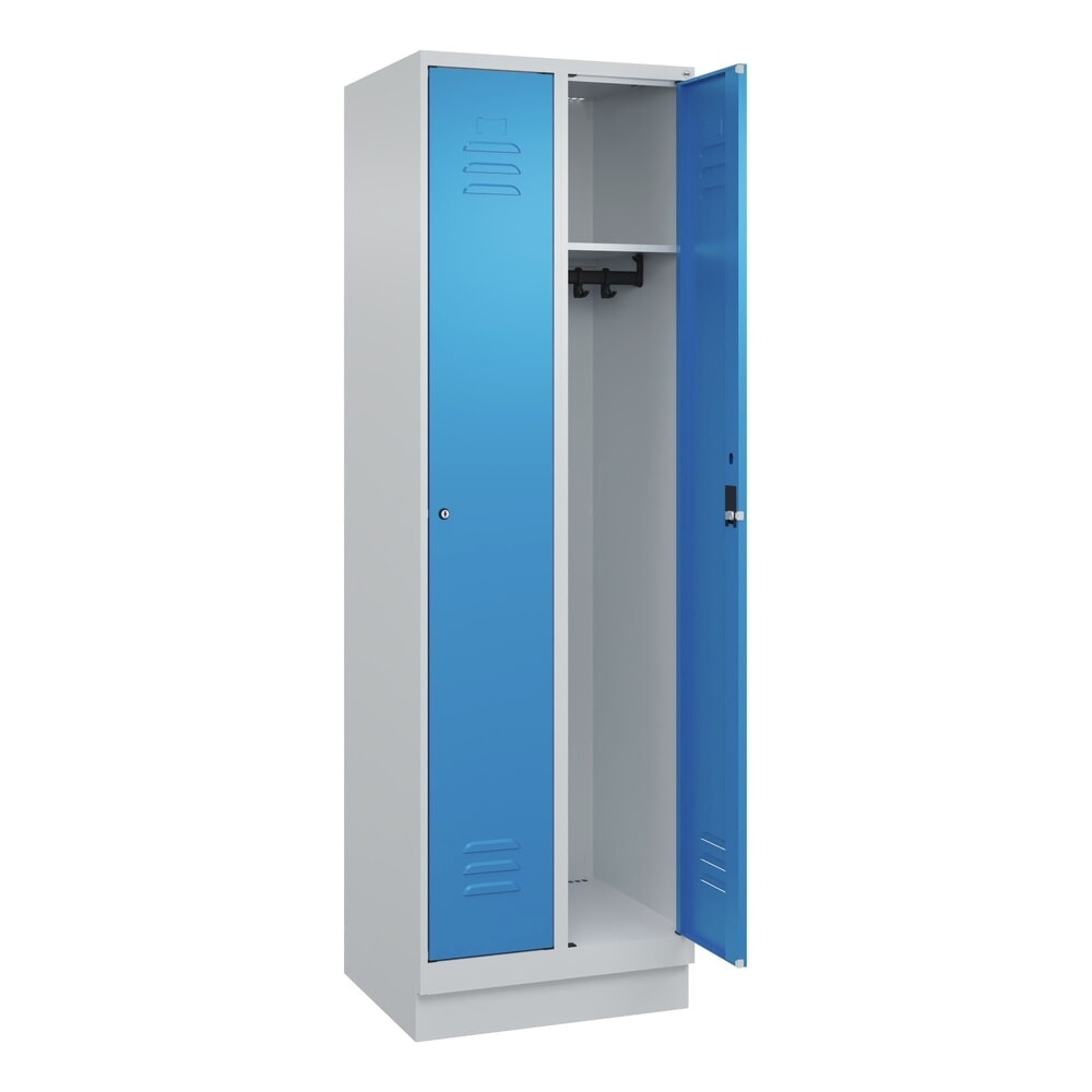Illustration du produit: C+P Spind Classic PLUS, Sockel, 2 Abteile, HxBxT 1.950 x 600 x 500 mm, lichtgrau, lichtblau, Zylinderschloss, ohne Mitteltrennwand