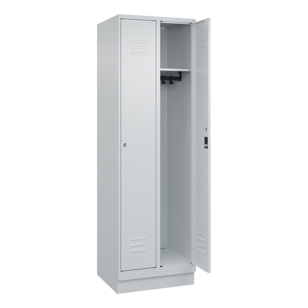 Illustration du produit: C+P Spind Classic PLUS, Sockel, 2 Abteile, HxBxT 1.950 x 600 x 500 mm, lichtgrau, lichtgrau, Zylinderschloss, ohne Mitteltrennwand