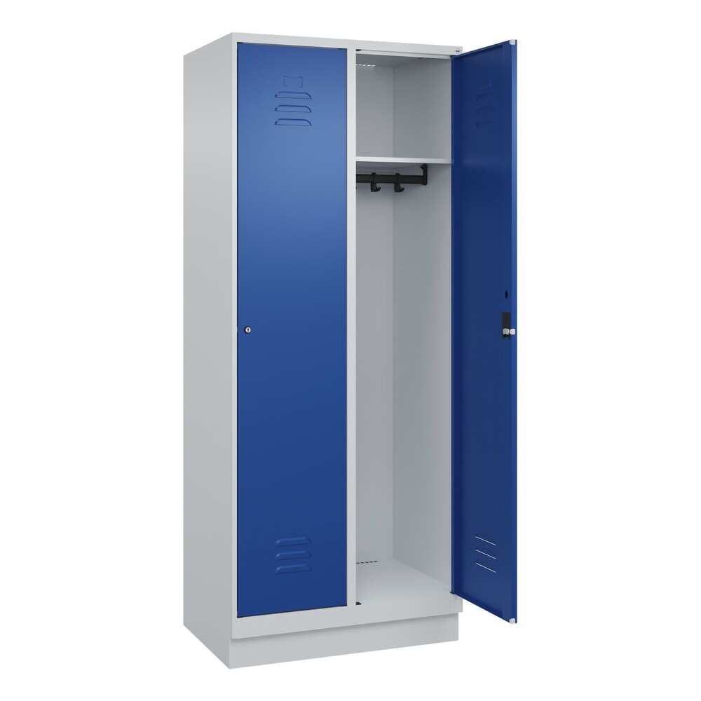Illustration du produit: C+P Spind Classic PLUS, Sockel, 2 Abteile, HxBxT 1.950 x 800 x 500 mm, lichtgrau, enzianblau, Zylinderschloss, ohne Mitteltrennwand