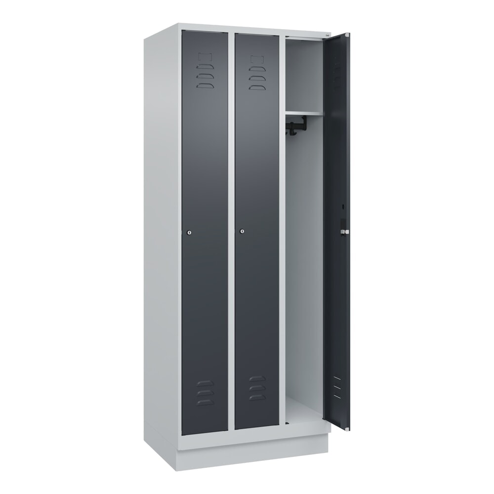 Produktabbildung: C+P Spind Classic PLUS, Sockel, 3 Abteile, HxBxT 1.950 x 750 x 500 mm, lichtgrau, anthrazitgrau, Zylinderschloss, ohne Mitteltrennwand