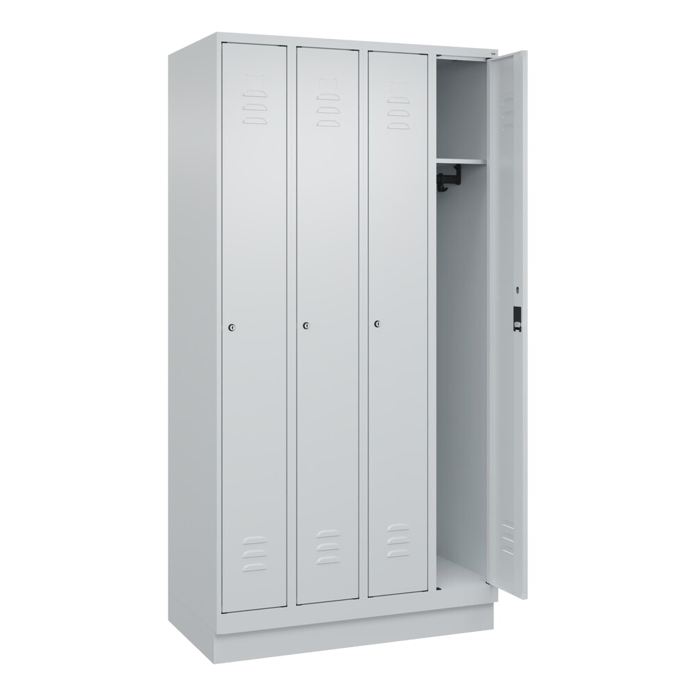 C+P Spind Classic PLUS, Sockel, 4 Abteile, HxBxT 1.950 x 1.000 x 500 mm, lichtgrau, lichtgrau, Zylinderschloss, ohne Mitteltrennwand Produktabbildung: C+P Spind Classic PLUS, Sockel, 4 Abteile, HxBxT 1.950 x 1.000 x 500 mm, lichtgrau, lichtgrau, Zylinderschloss, ohne Mitteltrennwand