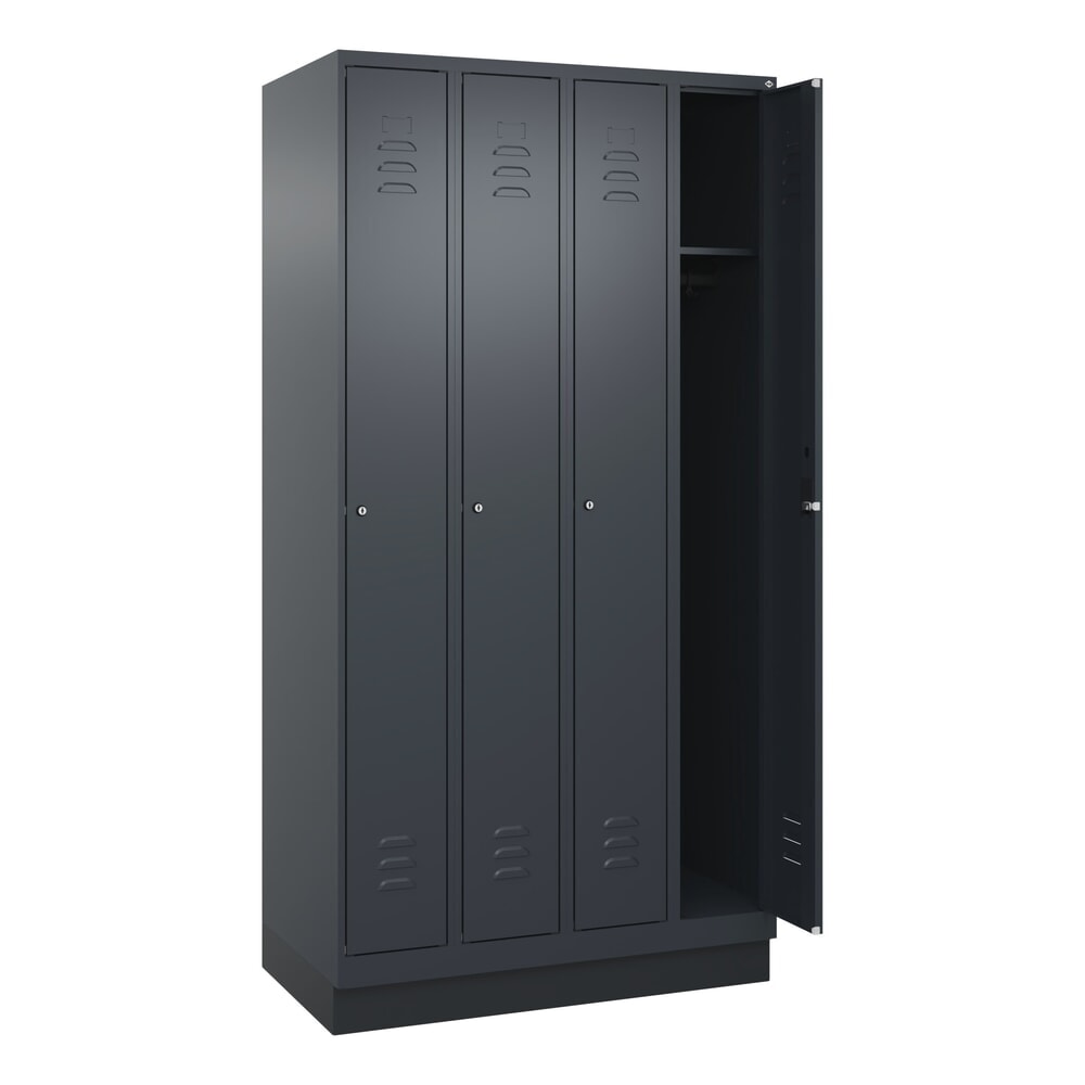 C+P Spind Classic PLUS, Sockel, 4 Abteile, HxBxT 1.950 x 1.000 x 500 mm, anthrazitgrau, anthrazitgrau, Zylinderschloss, ohne Mitteltrennwand Produktabbildung: C+P Spind Classic PLUS, Sockel, 4 Abteile, HxBxT 1.950 x 1.000 x 500 mm, anthrazitgrau, anthrazitgrau, Zylinderschloss, ohne Mitteltrennwand